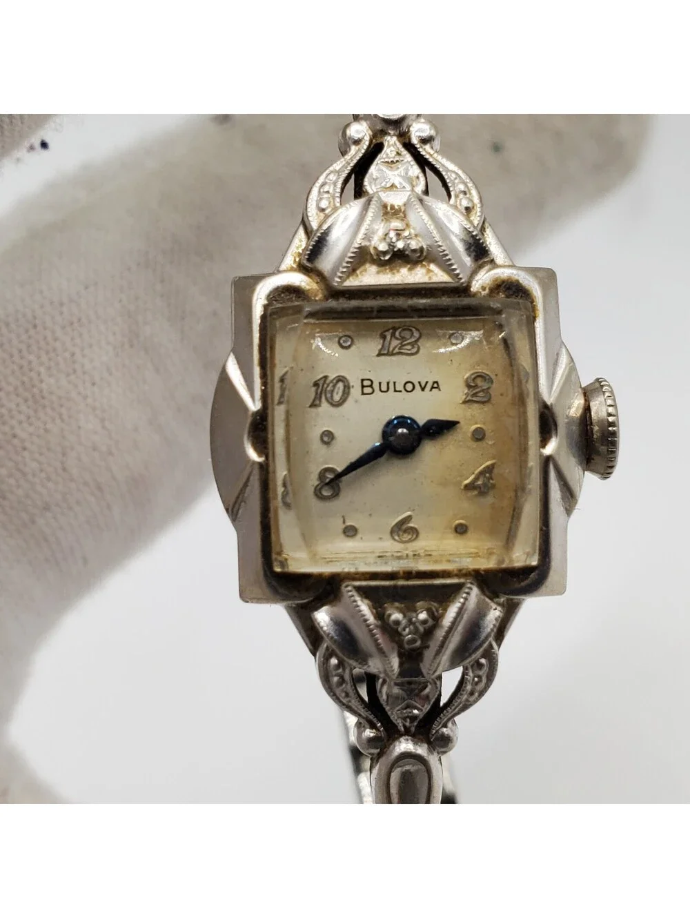 VTG Bulova Ladies Watch 10K White Rolled Gold Plate 15mm For Parts Or Repair